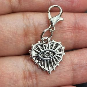 EVIL EYE charms clip on charms planner zipper pull bracelet SILVER HEART SHAPED